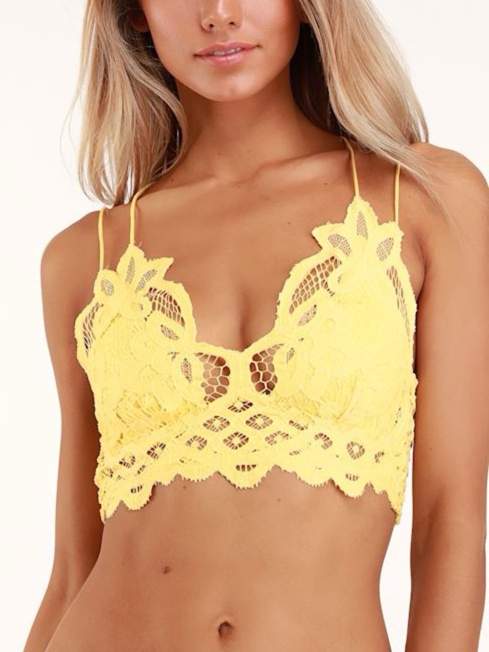 Free People FP One Adella Crochet Lace Boho Bralette in Light Yellow Sz S